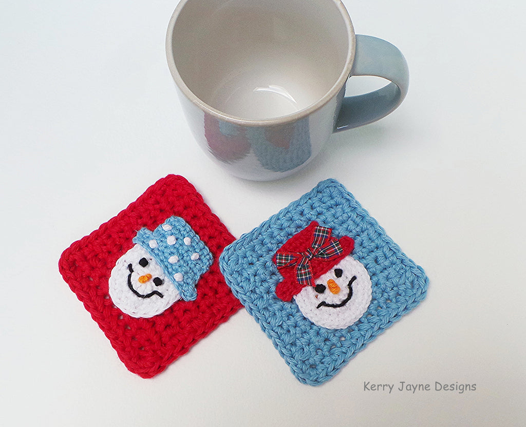 Snowman Coasters Crochet Pattern UK Kerry Jayne Designs Ltd